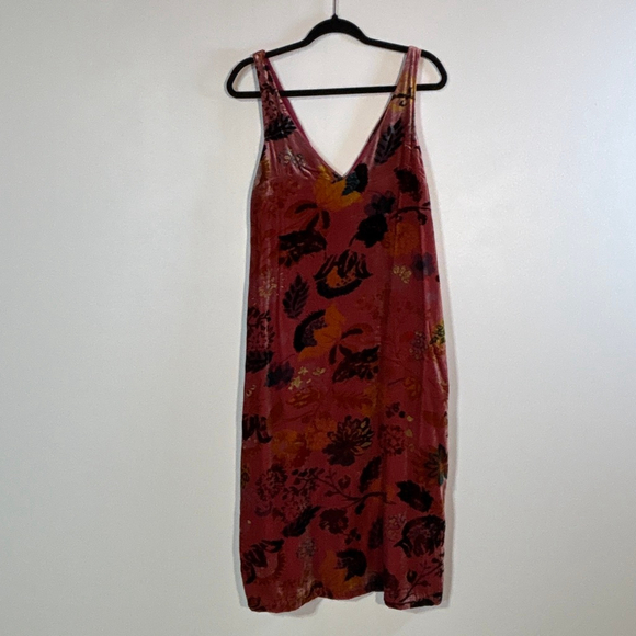 ZARA Trafaluc Pink Floral Velvet Midi Dress Women’s Small Side Slit Sleeveless - Picture 3 of 14